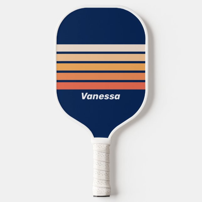 Ocean Sun Fall Across Striping with Name Pickleball Paddle (Front)