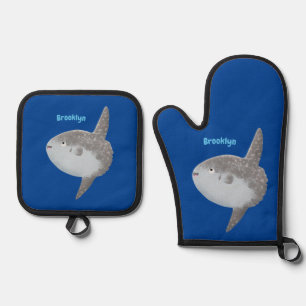 Ocean sunfish mola mola cute cartoon oven mitt & pot holder set