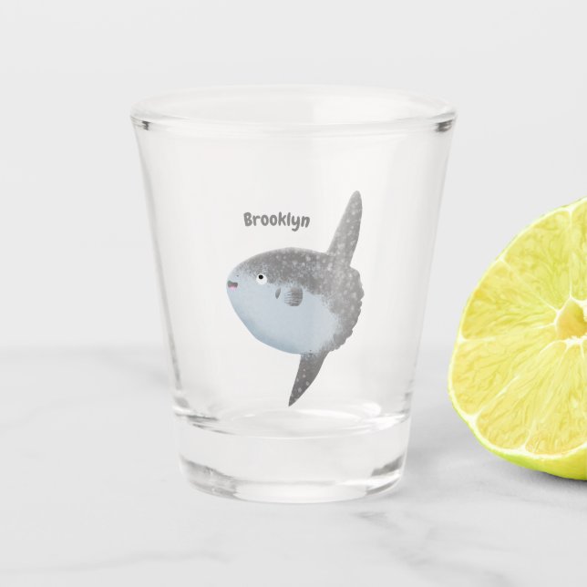 Ocean sunfish mola mola cute cartoon shot glass (Front)