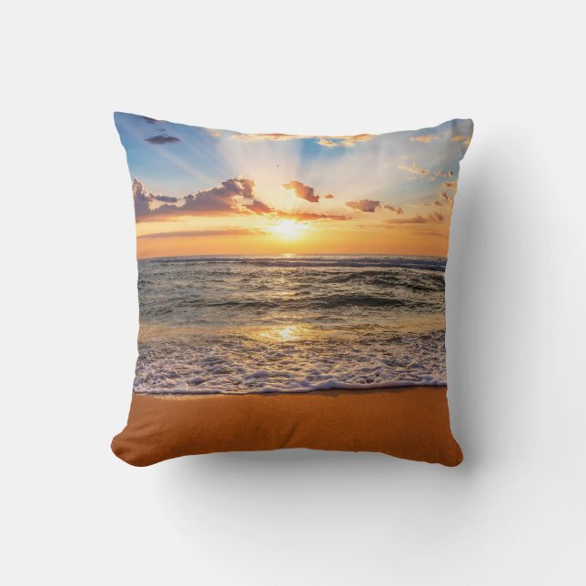 Ocean sunrise, deep blue horizon. cushion (Front)