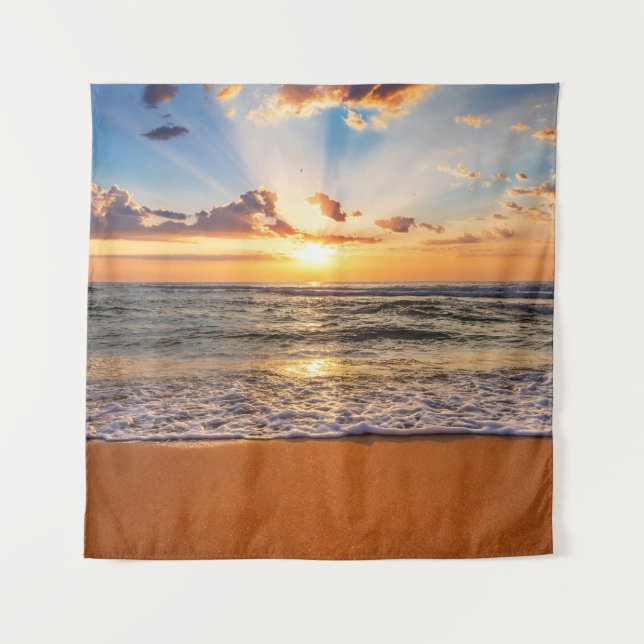 Ocean sunrise, deep blue horizon. tapestry (Front)