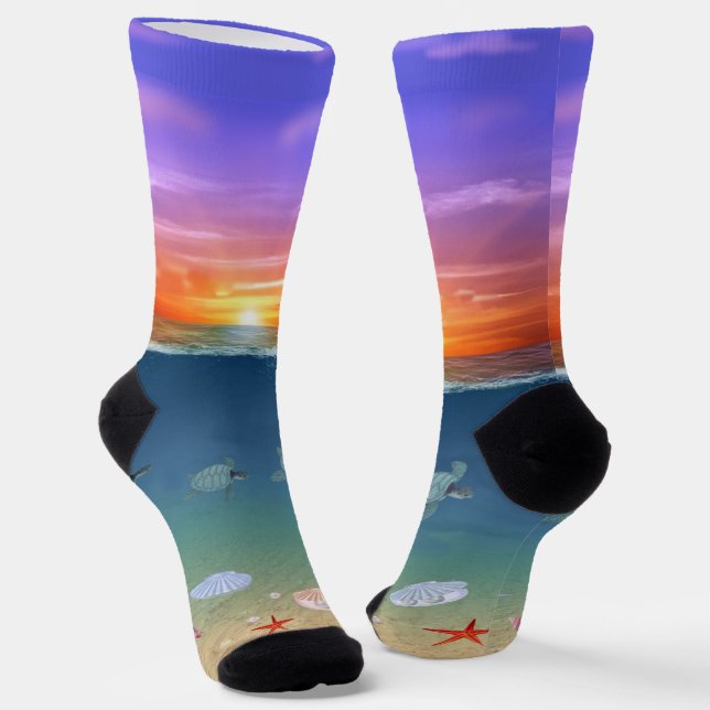 Ocean Sunrise, Turtles & Pearls Socks (Angled)