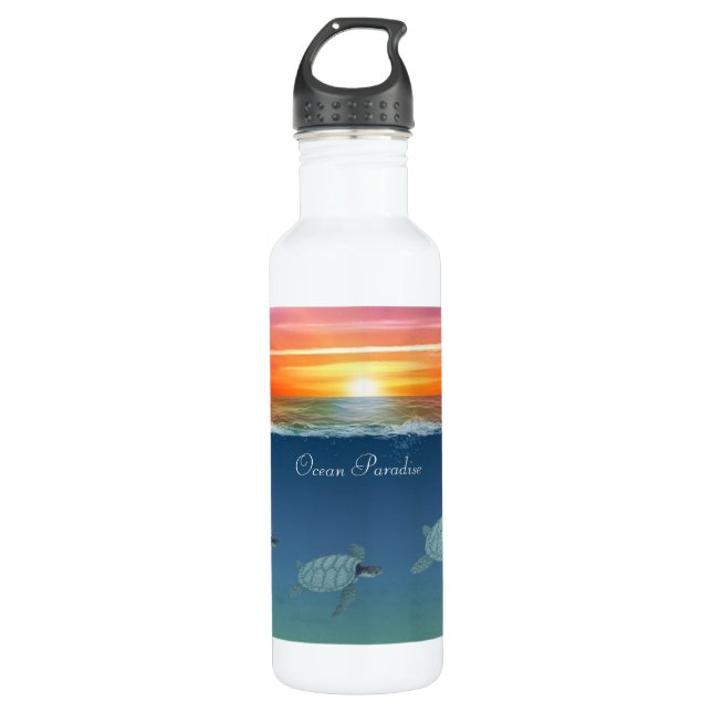Ocean Sunrise & Turtles Water Bottle (Front)