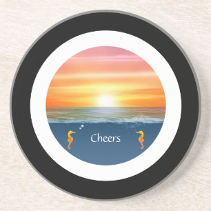 Ocean sunrise with Black & White Frame Coaster