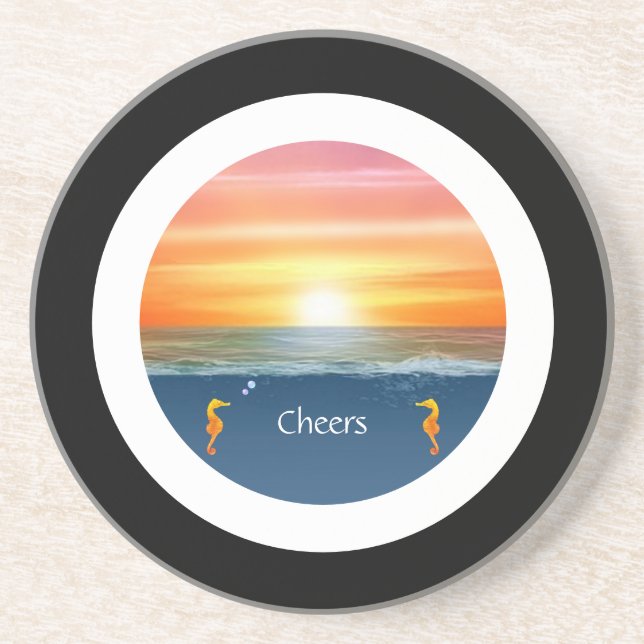 Ocean sunrise with Black & White Frame Coaster (Front)