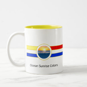 Ocean Sunrise with Primary Colours & Stripes Two-T Two-Tone Coffee Mug