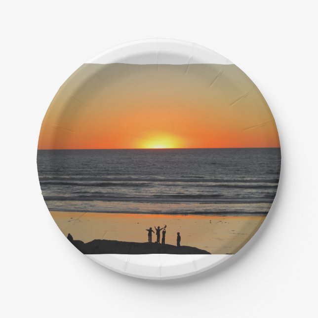 Ocean Sunset At The Beach Art Photo Paper Plate (Front)