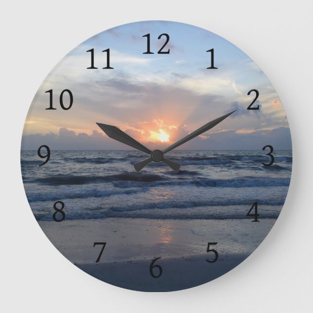 Ocean sunset Beach Photo 79 Large Clock (Front)