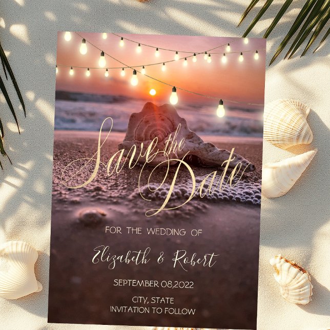 Ocean Sunset Beach Seashell,Light  Save The Date (Creator Uploaded)