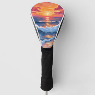 Ocean Sunset Beach Waves Watercolor Golf Head Cover