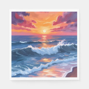 Ocean Sunset Beach Waves Watercolor Napkin