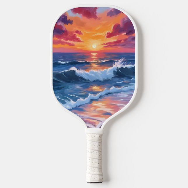 Ocean Sunset Beach Waves Watercolor Pickleball Paddle (Front)