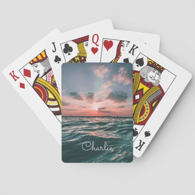 Ocean Sunset custom name playing cards (Back)