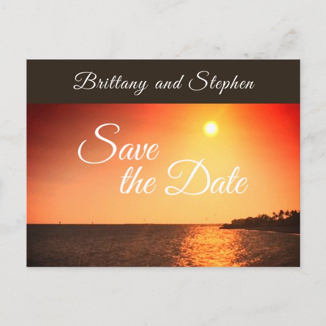Ocean Sunset Destination Wedding Save The Date Announcement Postcard (Front)