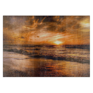 Ocean Sunset Landscape Glass Cutting Board