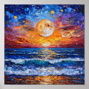 Ocean Sunset Landscape Serene Coastal Seascape Poster