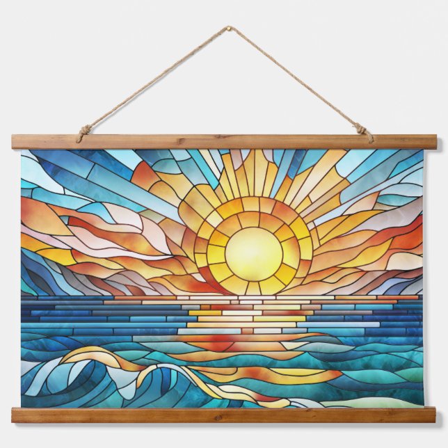 Ocean Sunset mosaic art Hanging Tapestry (Front)