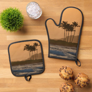 Ocean Sunset on Kauai Hawaii Oven Mitt & Pot Holder Set