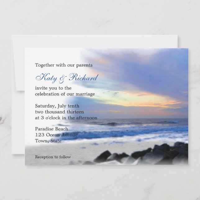 Ocean Sunset on the Beach Wedding Invitations (Front)