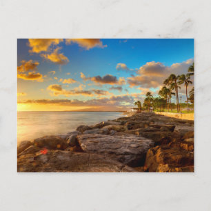 Ocean Sunset Over Rocks And Palm O'Ahu Postcard