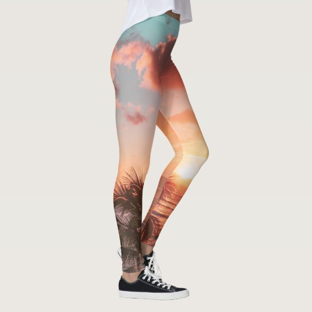Ocean Sunset Palm Tree Orange Clouds  Leggings (Right)