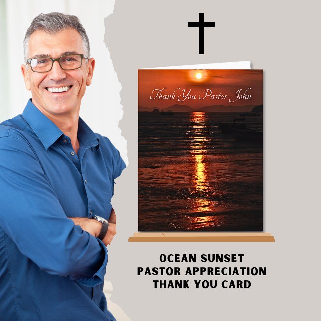 Ocean Sunset Pastor Appreciation  Thank You Card (Creator Uploaded)