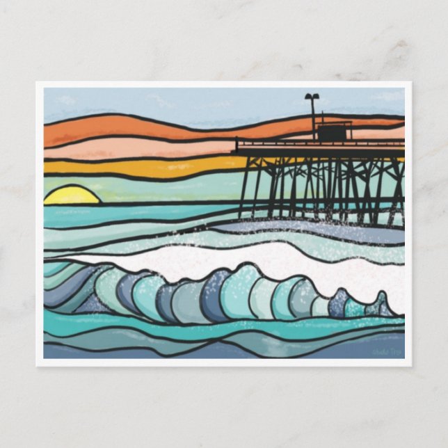 Ocean Sunset Pier Print Postcard (Front)