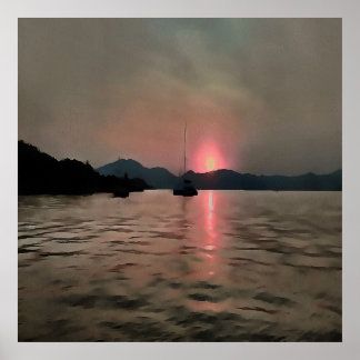 Ocean Sunset Sailboat Sunset Bozburun Marmaris Poster