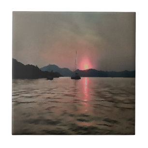 Ocean Sunset Sailboat Sunset Bozburun Marmaris Tile
