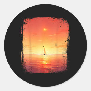 Ocean Sunset Sailing Boat Beach And Ocean Sunset Classic Round Sticker