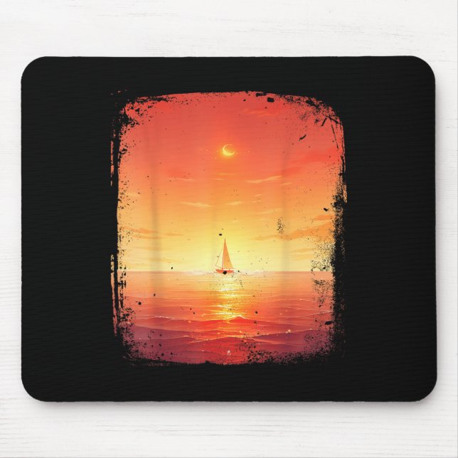 Ocean Sunset Sailing Boat Beach And Ocean Sunset  Mouse Pad (Front)