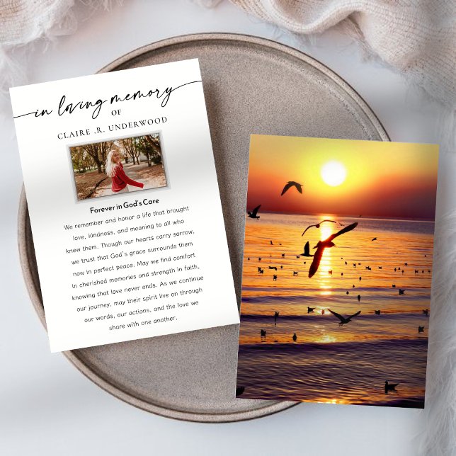 Ocean Sunset Seagulls Flying Memorial Prayer Card  (Ocean Sunset Seagulls Flying Memorial Prayer Card)
