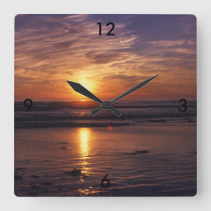Ocean sunset square wall clock
