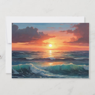 Ocean Sunset Sunrise Colourful Waves Clouds Beach Holiday Card