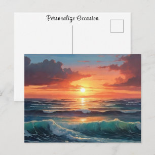 Ocean Sunset Sunrise Colourful Waves Clouds Beach Postcard
