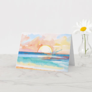 Ocean Sunset Tropical Art Note Card