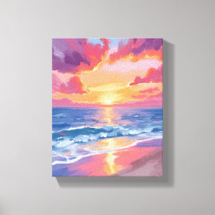 Ocean Sunset Watercolor Waves Sea Painting Canvas Print