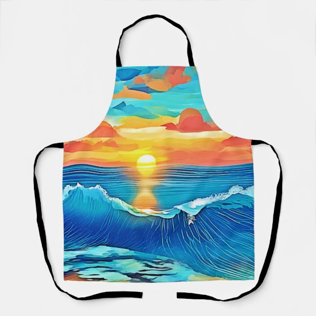 Ocean Sunset Wave Art Apron (Front)
