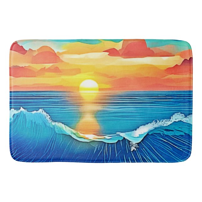Ocean Sunset Wave Art Bath Mat (Front)