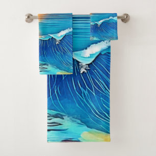 Ocean Sunset Wave Art Bath Towel Set