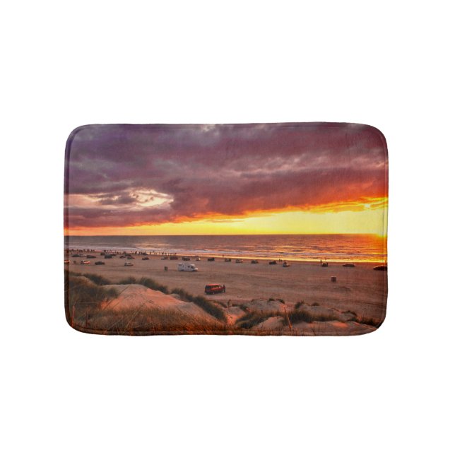 Ocean sunset with spectators on the beach bath mat (Front)