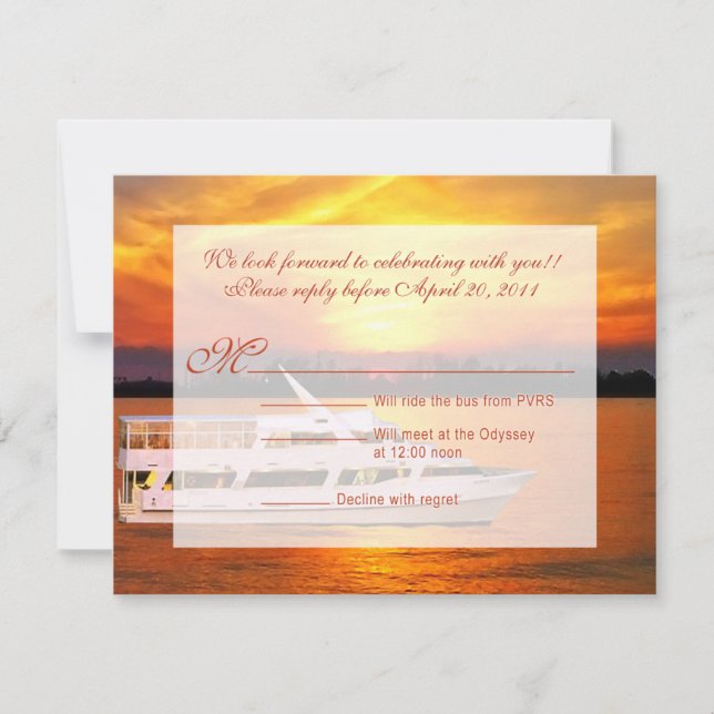 Ocean Sunset Yacht with Faux Vellum Overlay RSVP (Front)