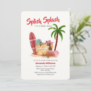 Ocean Surf Plam Tree Beach Bag Baby Shower Invitation