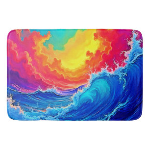 Ocean Surge: Radiant Sunset Wave Bath Mat