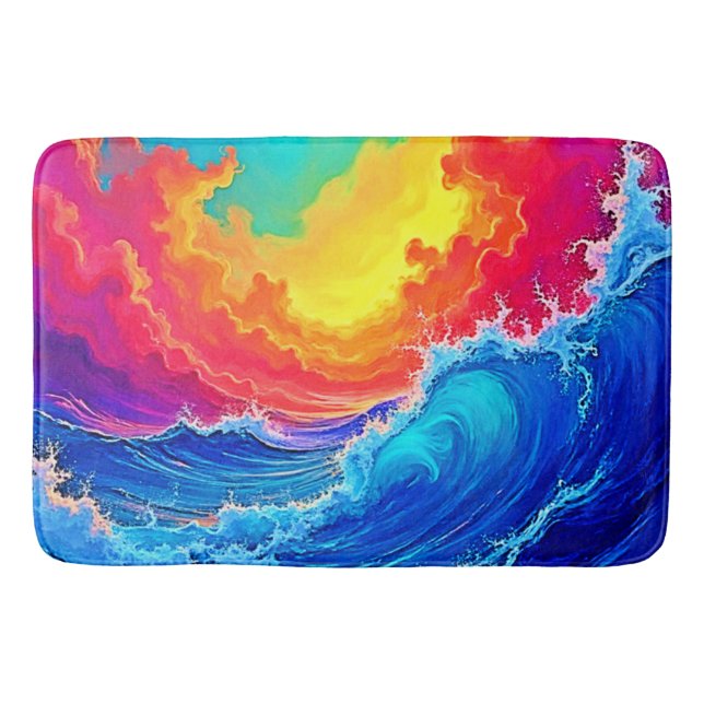 Ocean Surge: Radiant Sunset Wave Bath Mat (Front)