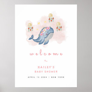 Ocean Sweet Whale Floral Baby Shower Welcome  Poster