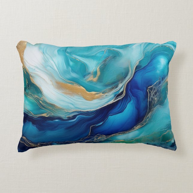 Ocean Symphony: Cobalt and Teal Abstract  Decorative Cushion (Front)