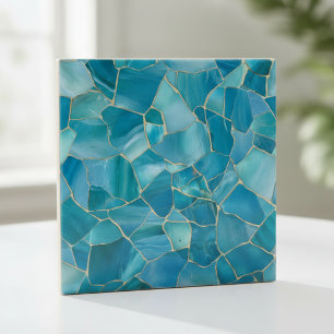 Ocean Teal Agate Gold Mosaic Tile