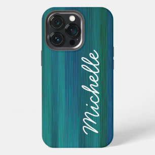 Ocean Teal Blue Green & White Custom Cursive Name iPhone 13 Pro Case