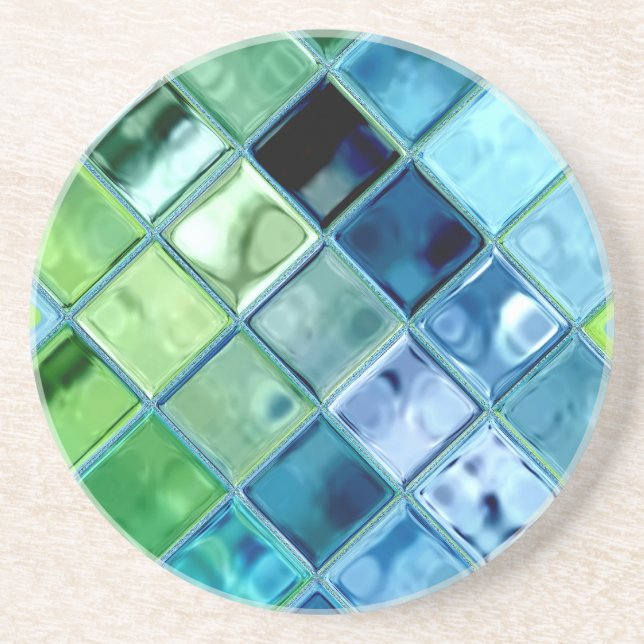 Ocean Teal Glass Mosaic Tile Art Coaster (Front)